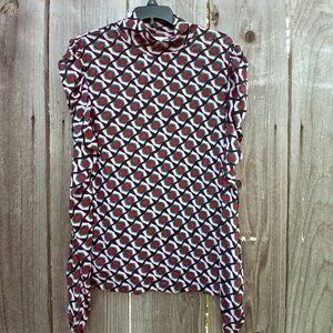 DIANE VON FURSTENBERG REMY MESH TOP SZ S WAVE GEO CAMEL PRINT PULLOVER STRECHY